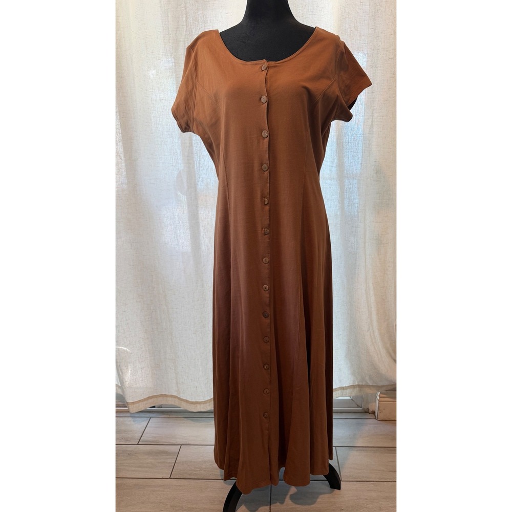 Pierre Cardin Womens XL Terracotta Brown Cotton Button Front Maxi Dress Short